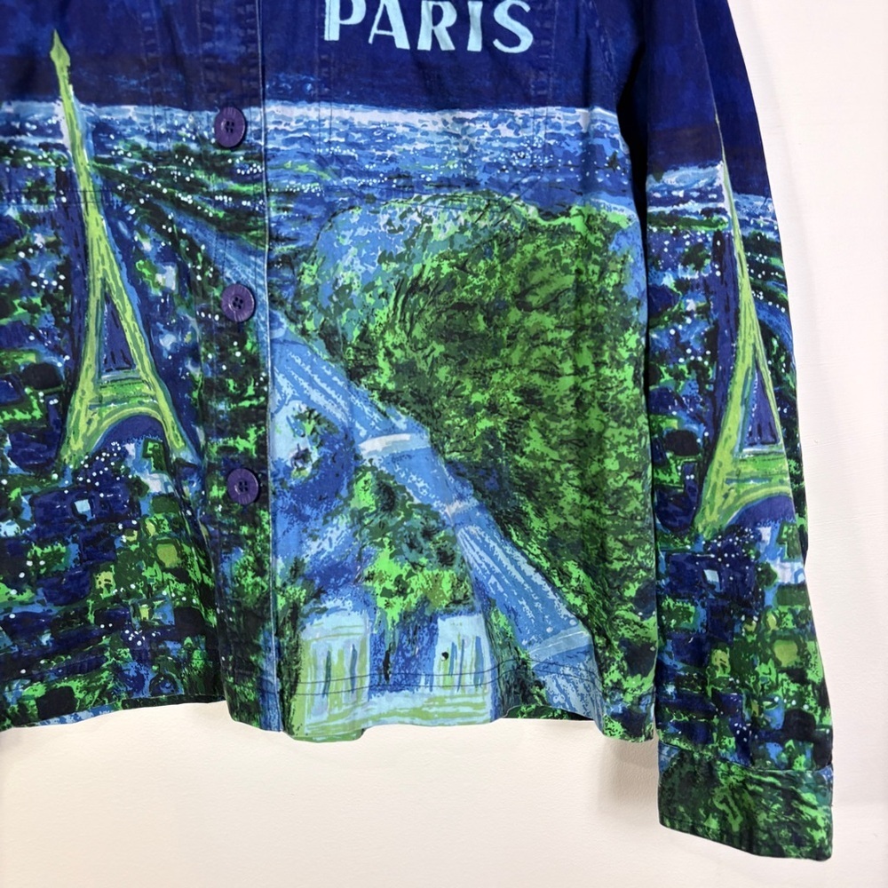 Vintage Paris Painting Purple Cotton Jean Jacket Artsy Artscapes Novelty Travel - Picture 2 of 9